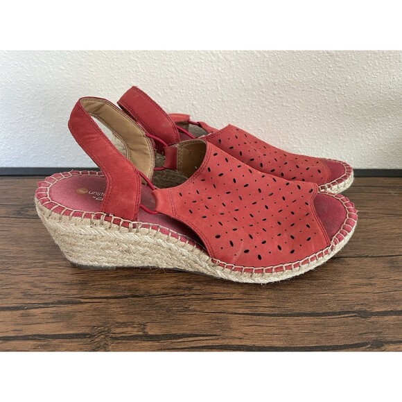 New Unstructured By Clarks Red Wedge Espadrille Sandals 8.5 - Picture 2 of 5